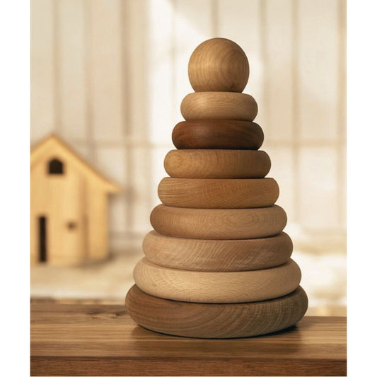 Pyramide ronde en bois naturel montessori