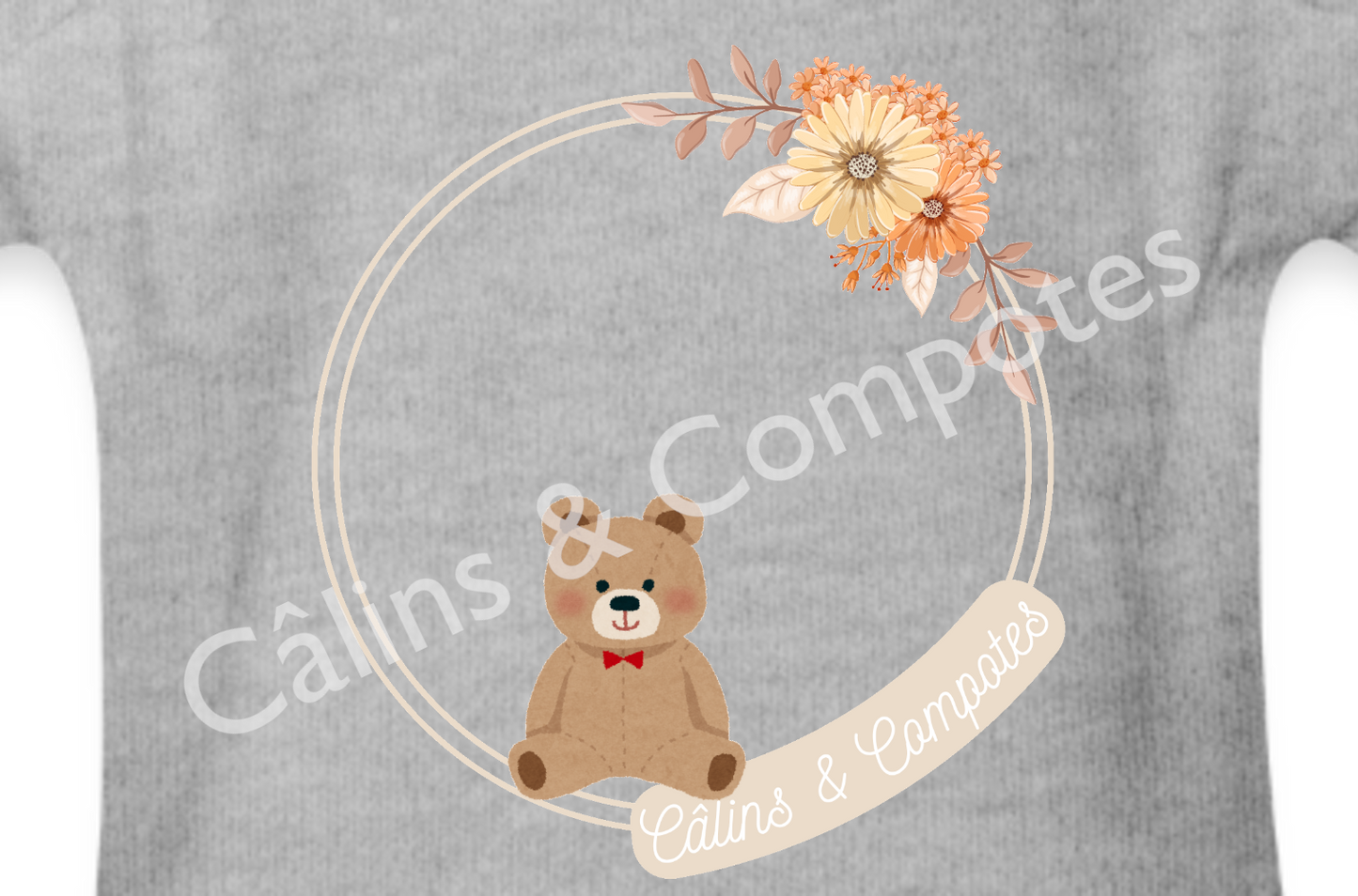 Body "Câlins nounours" - gris chiné - détail
