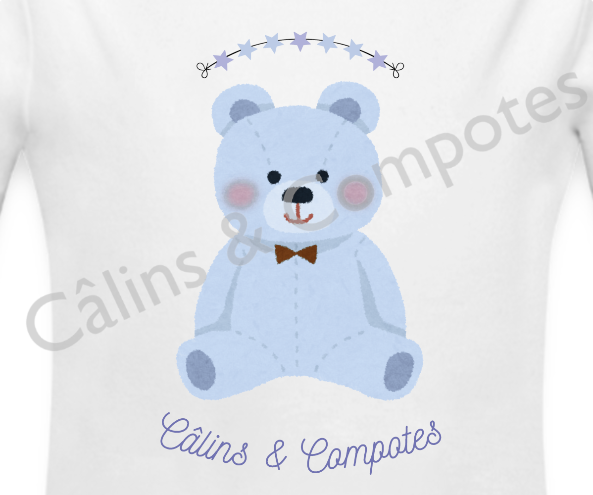 Body "Ourson bleu" - blanc - détail